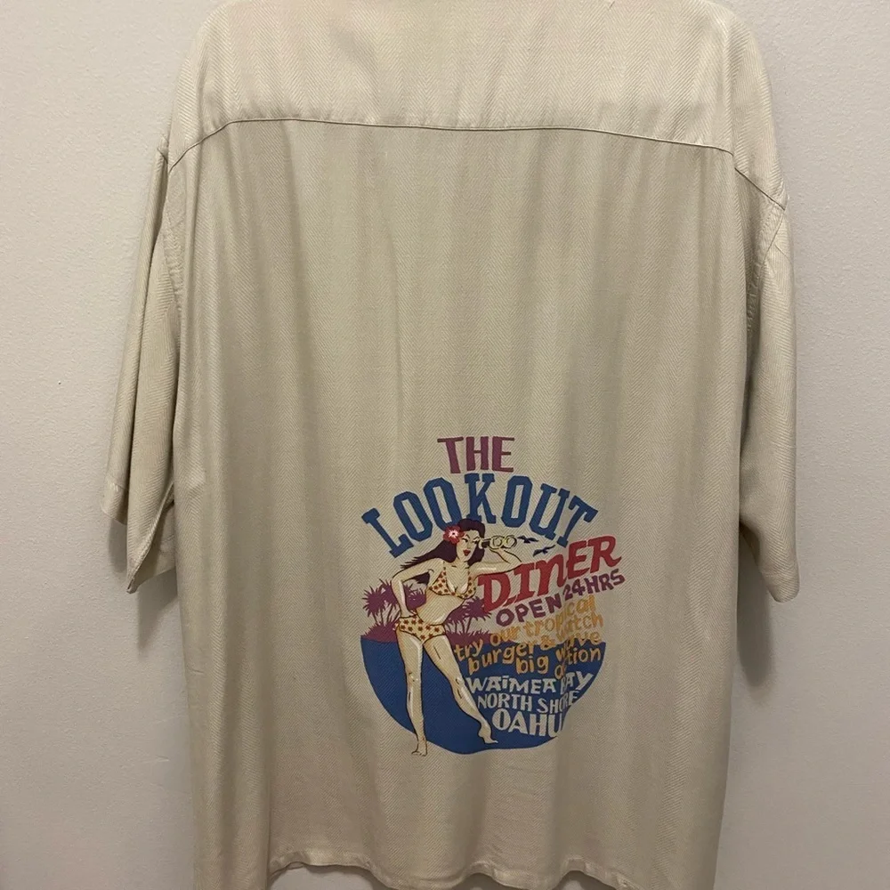 Men’s  CAMPIA XL short sleeve button down shirt in beige with diner logo. - Picture 12 of 12